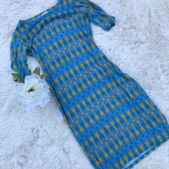 LuLaRoe Dresses & Skirts - SALE LuLaRoe Julia Blue & Yellow Arrow Size S 168